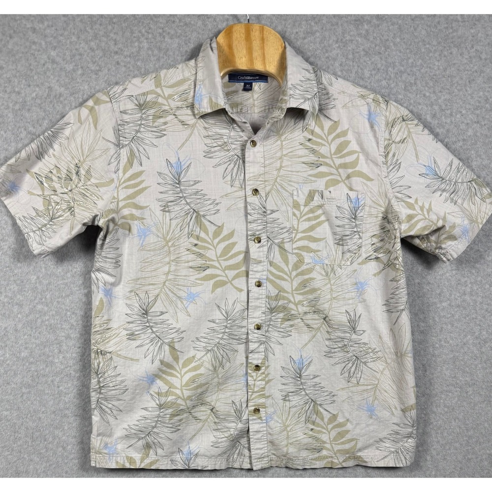 Croft & Barrow Button Down Shirt Mens XLT Beige Tropical Palm Leaf Cotton